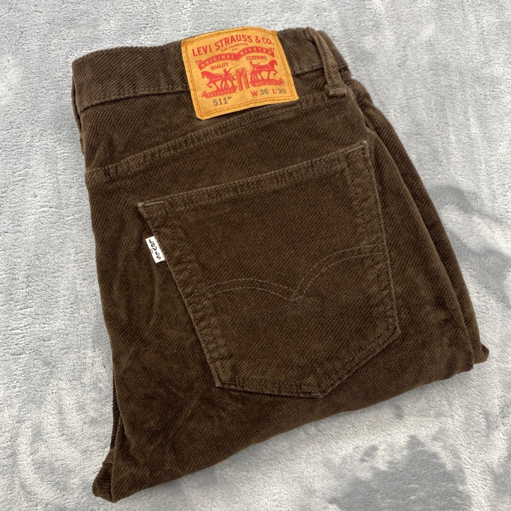 Levis 511 Slim Fit Corduroy Pants Mens 36x30 FITS (36x29) Brown 04511-2341 Cords